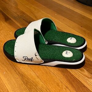Reef Golf Green Slide Sandals - White and Green